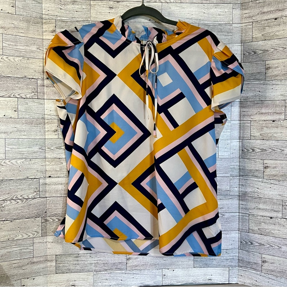 Multicolor Spring/Summer‎ Blouse  -Size XL (runs small) - Geometric Pattern